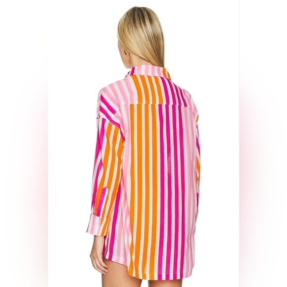 Beach Riot Pink Orange Stripe Alexa Long Sleeve Cotton Cover-Up Top Resortwear - Picture 4 of 11